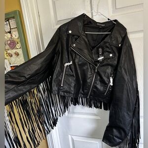 Current Mood Black Fringe Moto Faux Leather Jacket